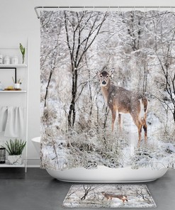 Lodge Toile Winter Landscape Forest Shower Curtain 