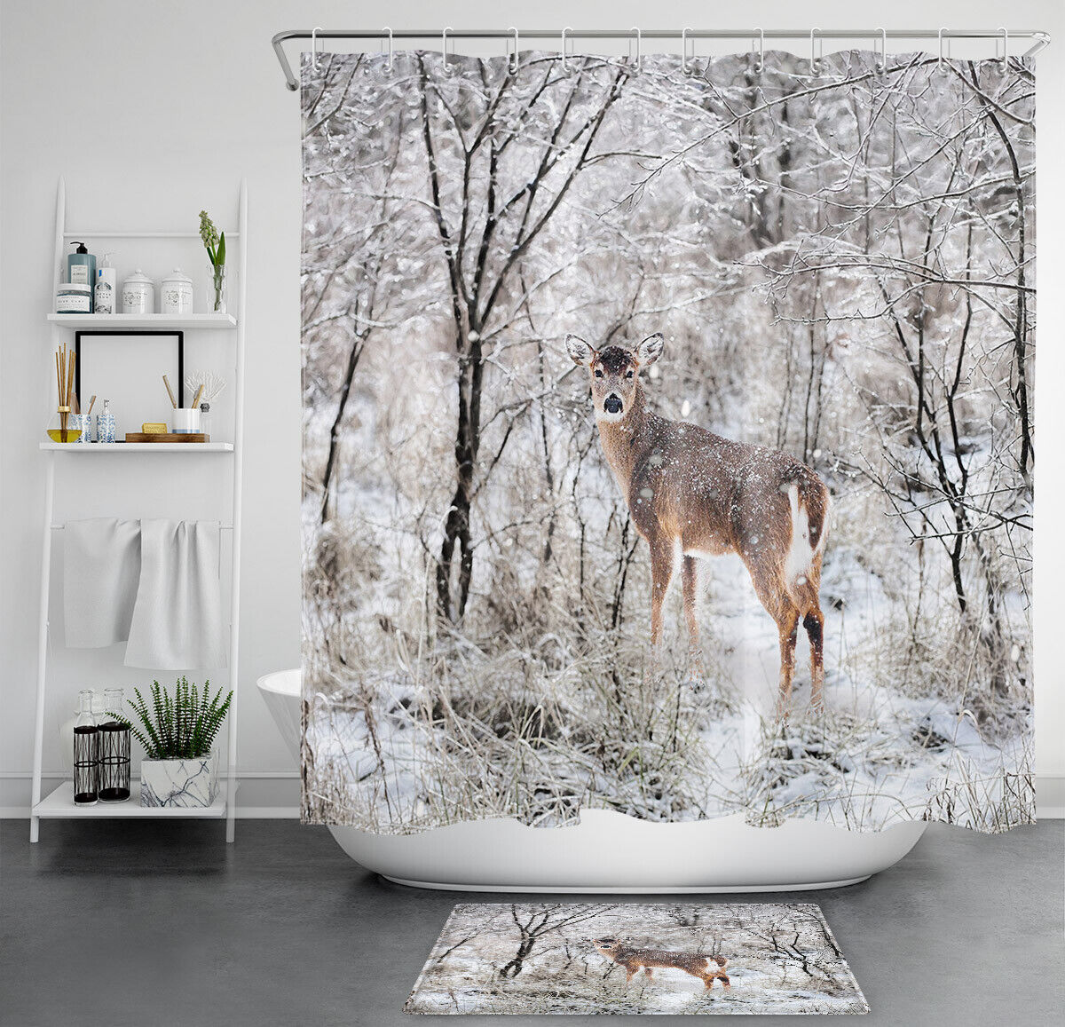 Lodge Toile Winter Landscape Forest Shower Curtain