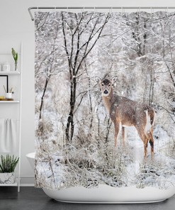 Lodge Toile Winter Landscape Forest Shower Curtain