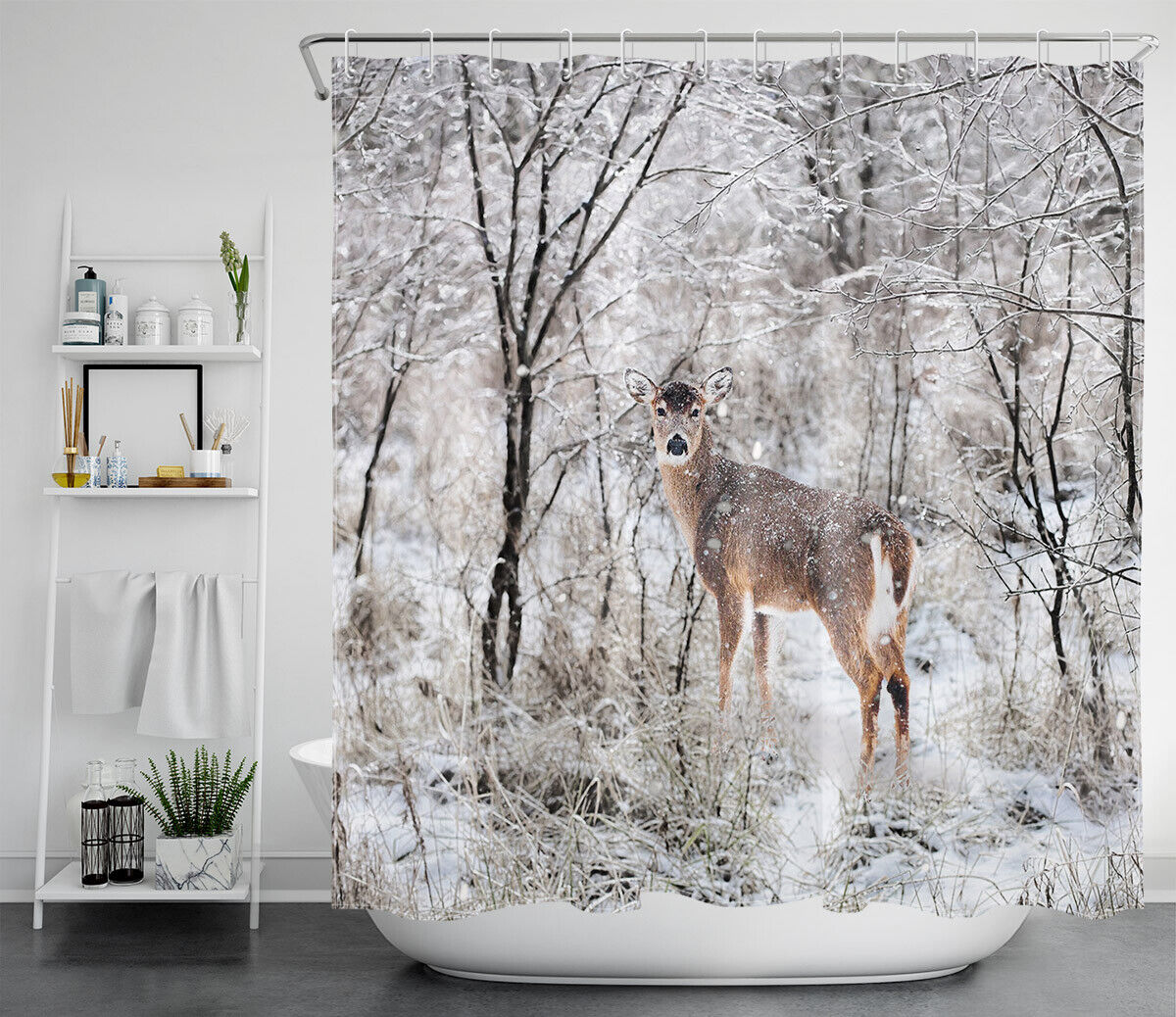 Lodge Toile Winter Landscape Forest Shower Curtain