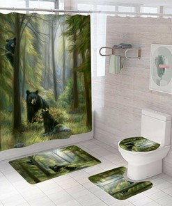 Lodge-Style Rustic Shower Curtain With Bear Print, Perfect For Cabin Or Nature-Themed Bathrooms