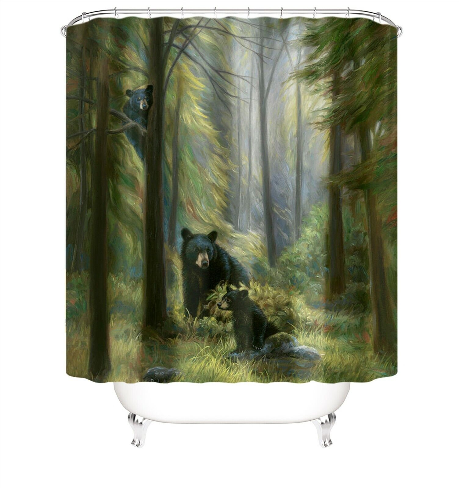 Lodge-Style Rustic Shower Curtain With Bear Print, Perfect For Cabin Or Nature-Themed Bathrooms - Image 2