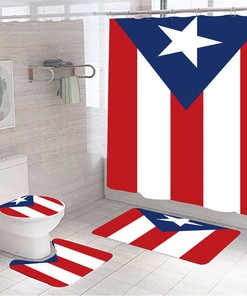 Lone Star Flag Shower Curtain Cushion Mat Set, Waterproof Curtains for Western Theme Bathroom