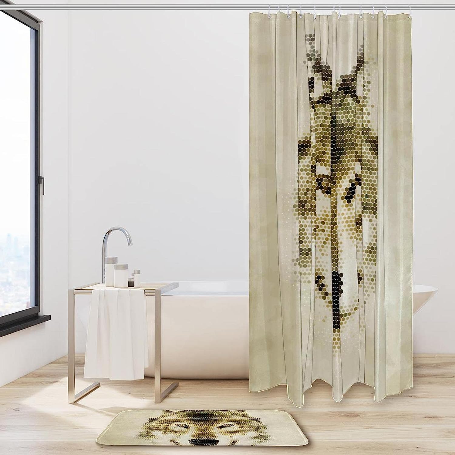 Lone Wolf Shower Curtain with Animal Print for Bathroom Decor