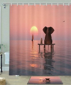 Lonely Elephant and Dog Shower Curtain with Fabric Bathroom Decor and Elephant Quotes