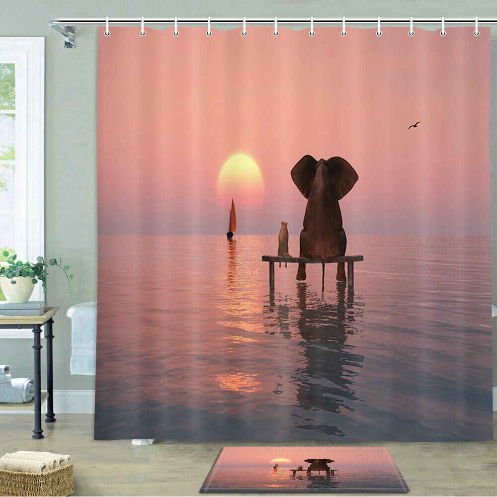 Lonely Elephant and Dog Shower Curtain with Fabric Bathroom Decor and Elephant Quotes