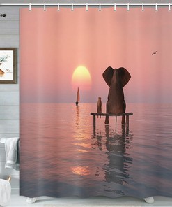 Lonely Elephant and Dog Shower Curtain with Fabric Bathroom Decor and Elephant Quotes