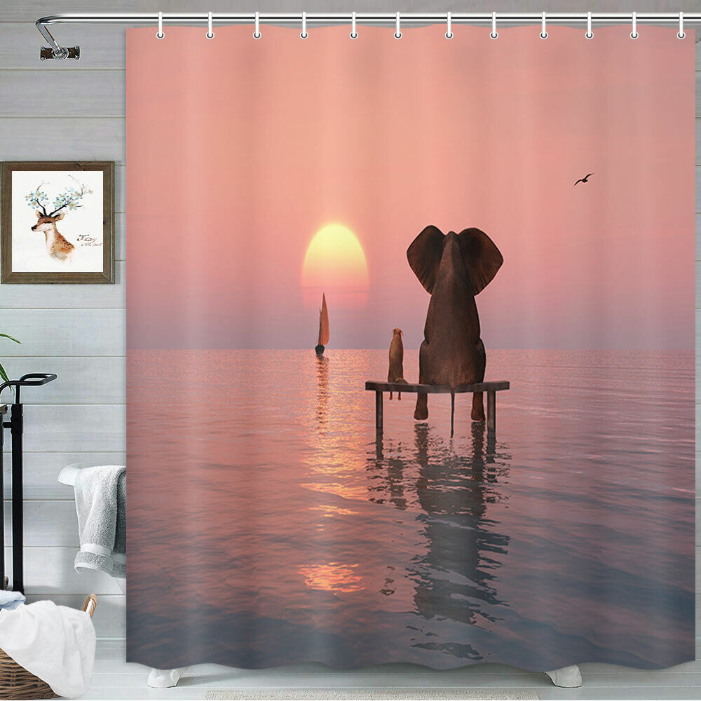 Lonely Elephant and Dog Shower Curtain with Fabric Bathroom Decor and Elephant Quotes