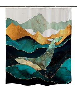 Lonely Whale Shower Curtain Modern Art Bathroom Decor Waterproof Fabric 