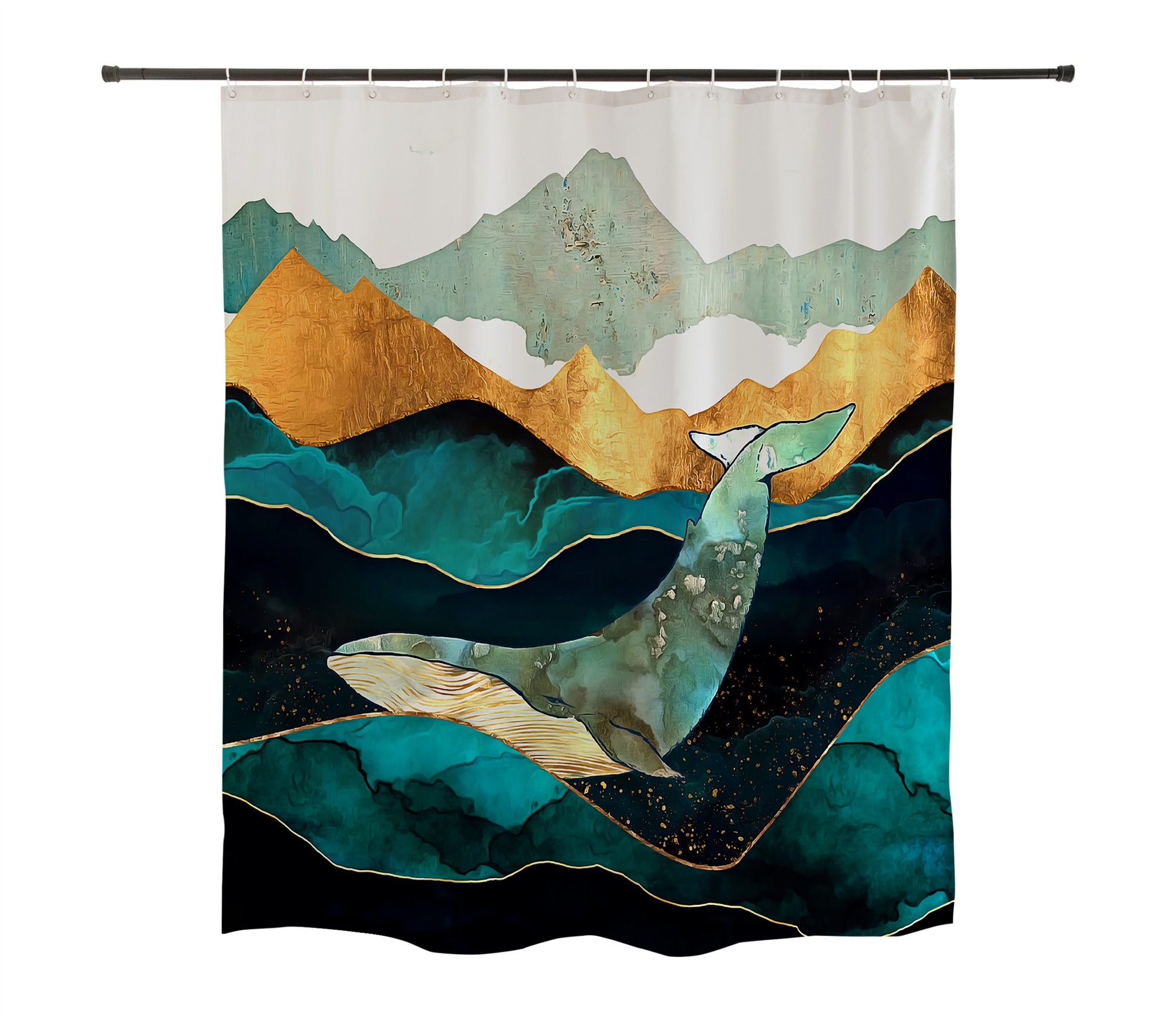 Lonely Whale Shower Curtain Modern Art Bathroom Decor Waterproof Fabric