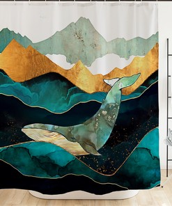 Lonely Whale Shower Curtain Modern Art Bathroom Decor Waterproof Fabric