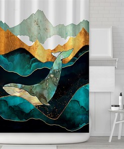 Lonely Whale Shower Curtain Modern Art Bathroom Decor Waterproof Fabric