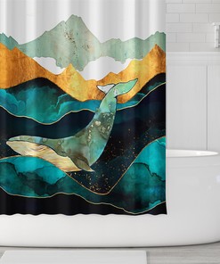 Lonely Whale Shower Curtain Modern Art Bathroom Decor Waterproof Fabric