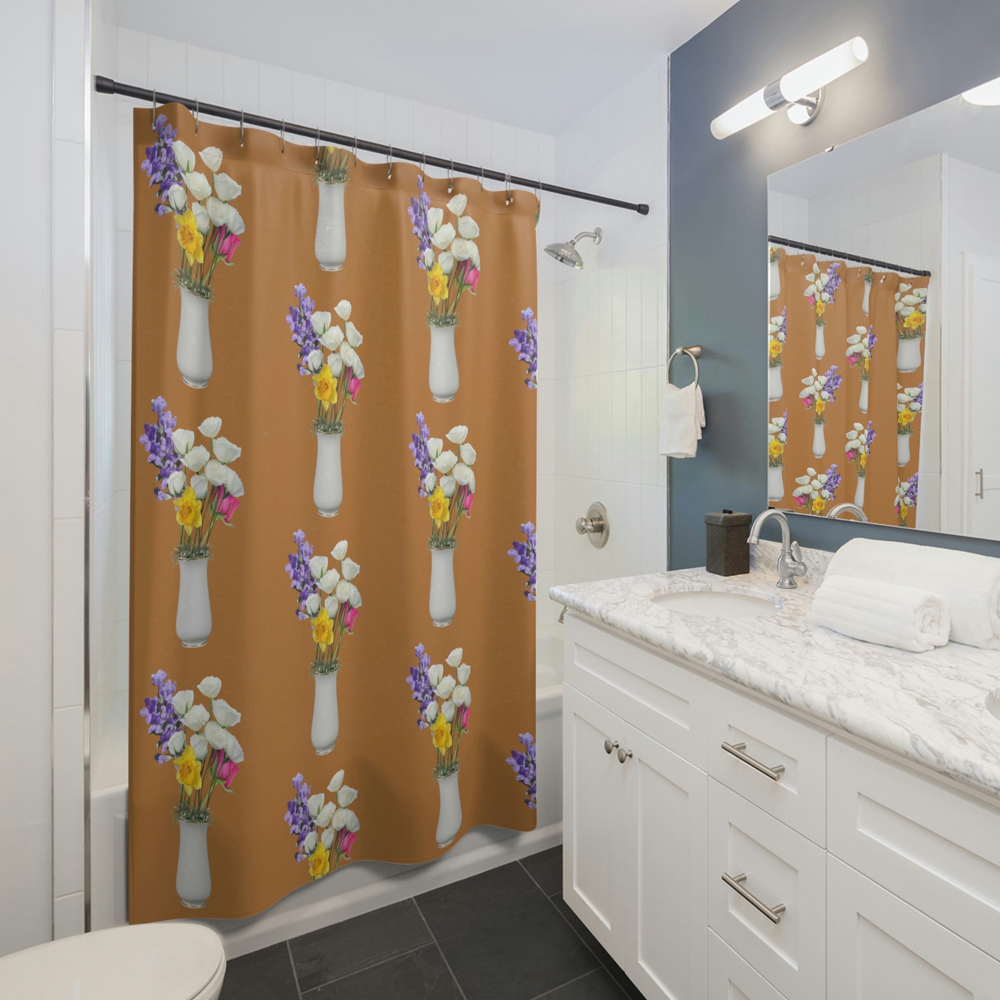 Long Boho Tropical Farmhouse Floral Shower Curtain For Kids Bathroom Shower Decor