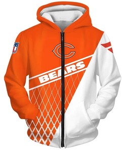 Long Sleeve All Over Print 3D Chicago Bears Zip Up Hoodie - Perfect Gifts For Fans