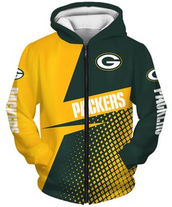 Long Sleeve Zip Up Hoodie For Fans Of Green Bay Packers With All Over Print