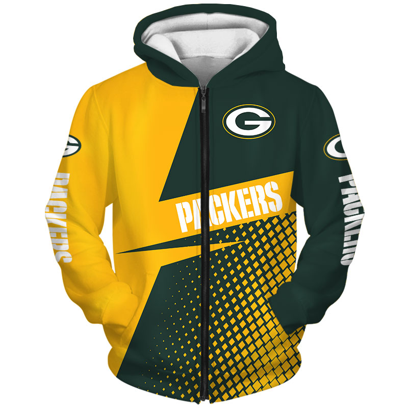 Long Sleeve Zip Up Hoodie For Fans Of Green Bay Packers With All Over Print