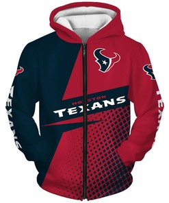 Long Sleeve Zip Up Hoodie For Fans Of Houston Texans With All Over Print