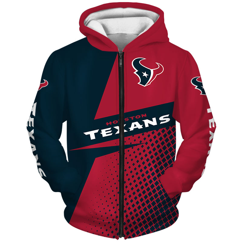 Long Sleeve Zip Up Hoodie For Fans Of Houston Texans With All Over Print