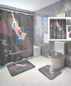 Long horned Mermaid Shower Curtain Set with Waterproof Fabric and Ocean Under The Sea Theme