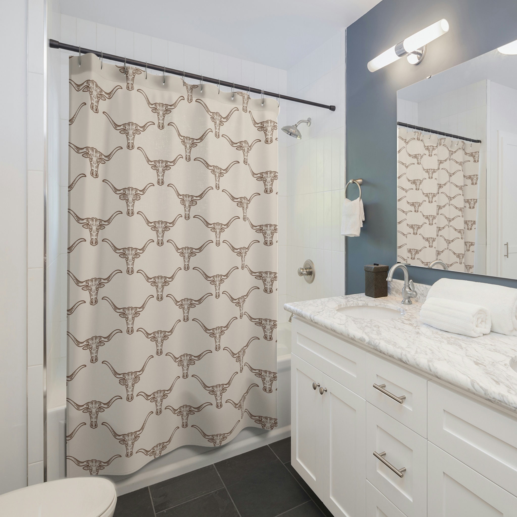 Longhorn Cattle Western Cowboy Cowgirl Shower Curtain for Western Theme Bathroom Decor