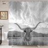 Longhorn Cow Fabric Shower Curtain with Waterproof Animal Design for Grey Bathroom Decor