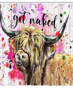 Longhorn Cow Fabric Shower curtain with Waterproof Spotted Pattern for Bathroom Decors