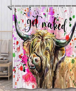 Longhorn Cow Fabric Shower curtain with Waterproof Spotted Pattern for Bathroom Decors