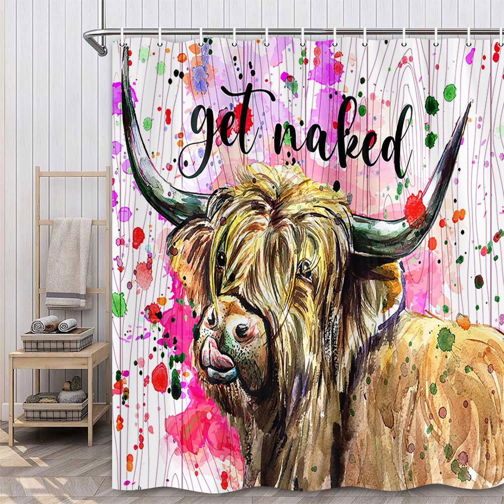 Longhorn Cow Fabric Shower curtain with Waterproof Spotted Pattern for Bathroom Decors