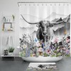 Longhorn Cow Shower Curtain with Western Farmhouse Butterfly Flower Bathroom Decor