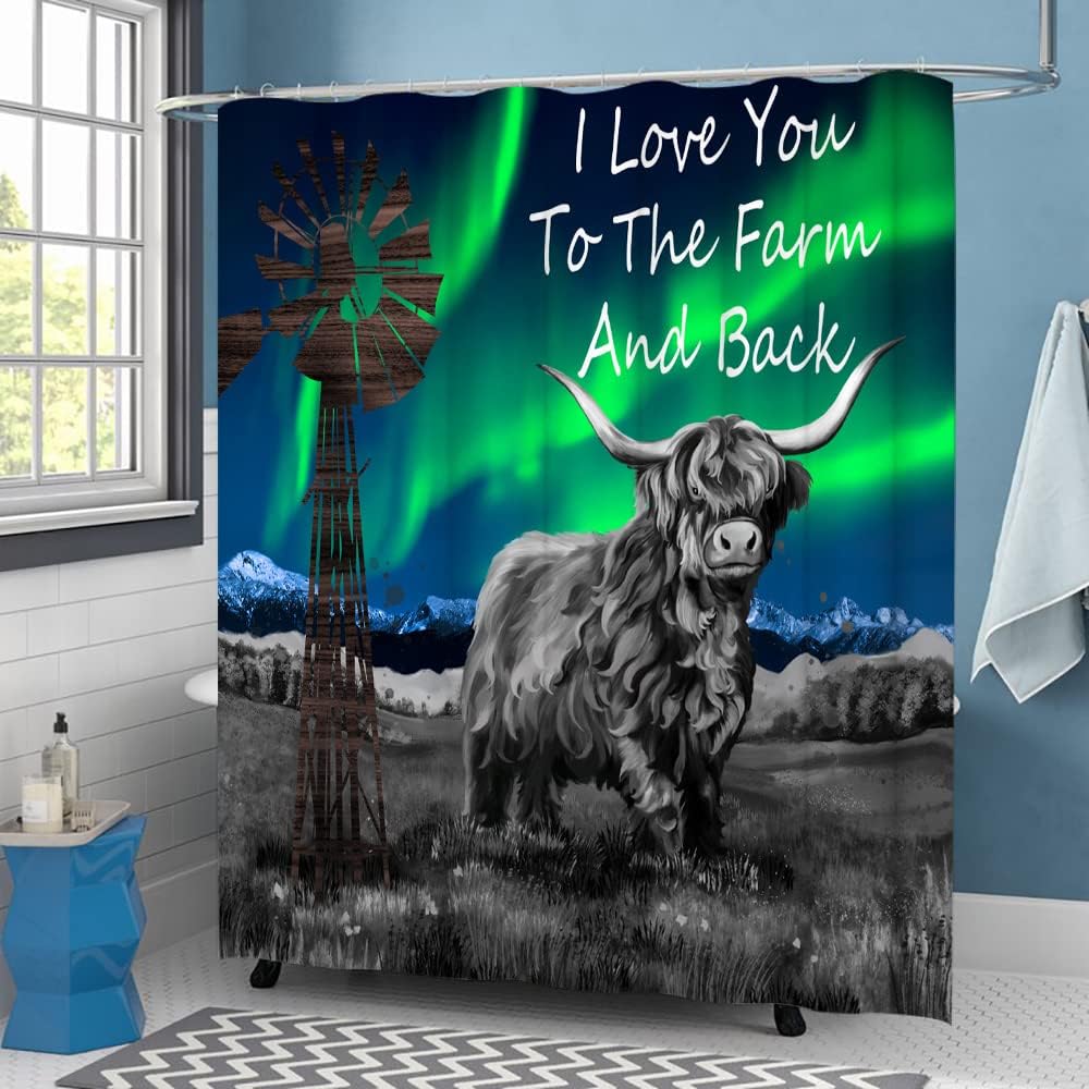 Longhorns Cow Rustic Farmhouse Shower Curtain for Texas Bathroom Decor