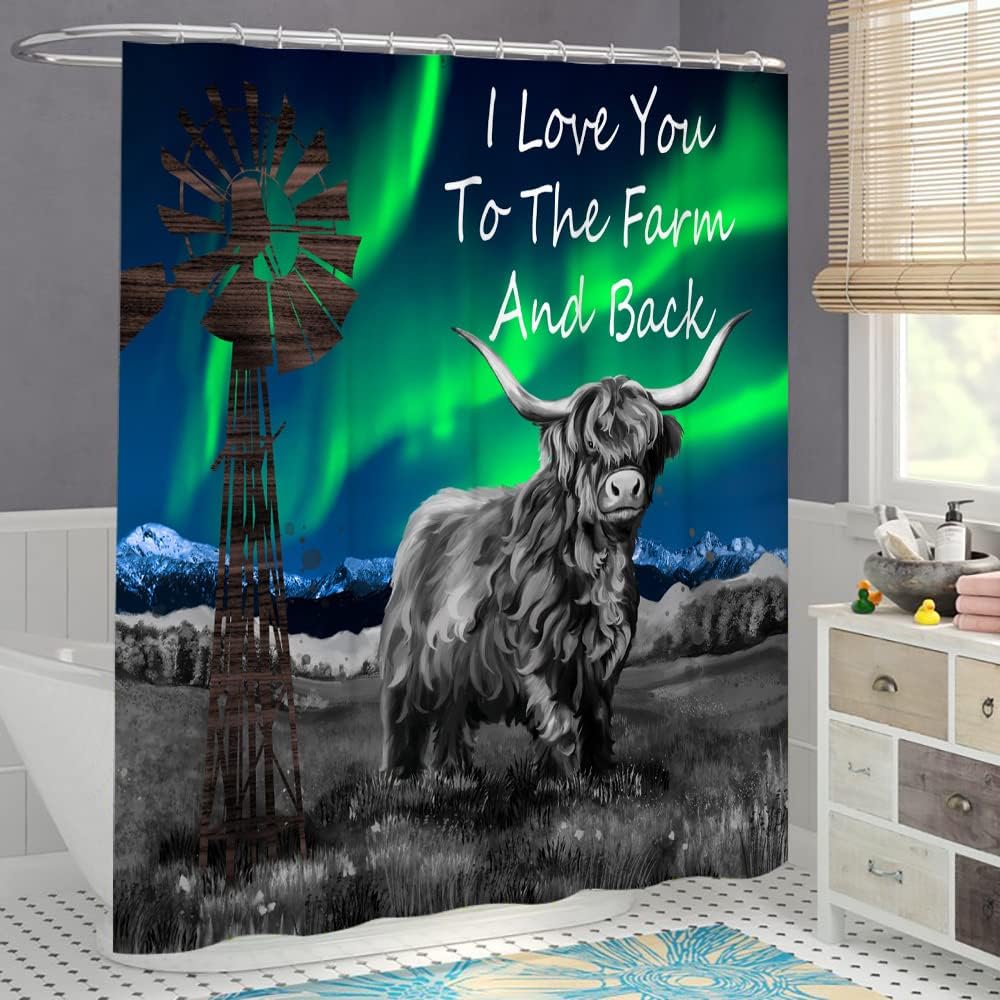 Longhorns Cow Rustic Farmhouse Shower Curtain for Texas Bathroom Decor