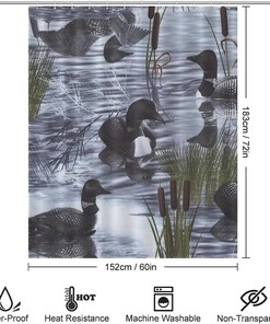 Loons Duck Shower Curtain with Rustproof Hooks and Machine Washable Fabric, Decorative Bathroom Curtain