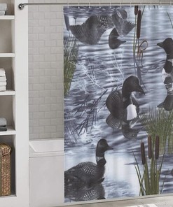 Loons Duck Shower Curtain with Rustproof Hooks and Machine Washable Fabric, Decorative Bathroom Curtain 