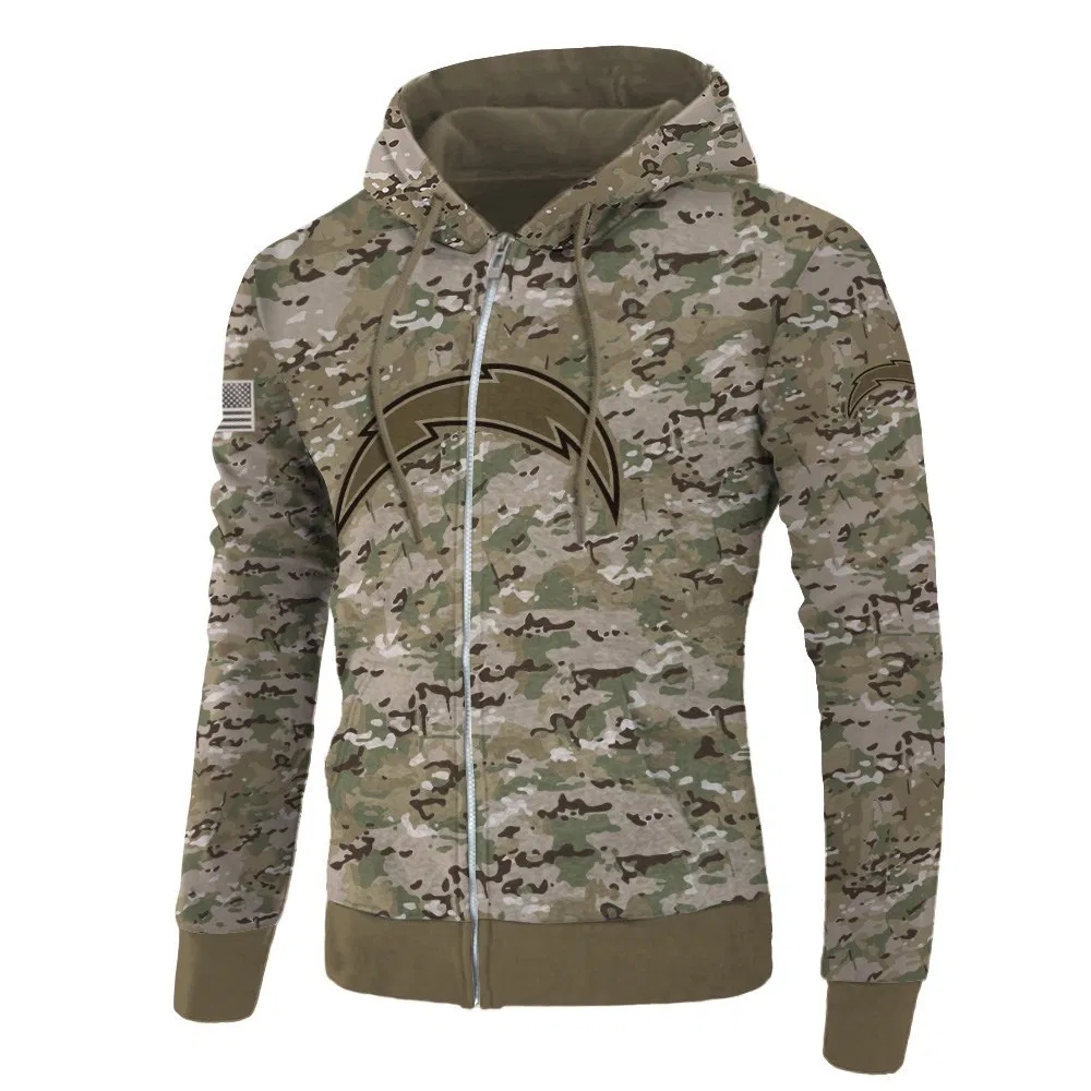Los Angeles Chargers Army Graphic All Over Print Zip Hoodie Pullover Gift For Fans