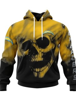 Los Angeles Chargers Custom Name & Number 3D Skull Hoodie Blackground Smoke All Over Print Hoodie Gifts For Fans