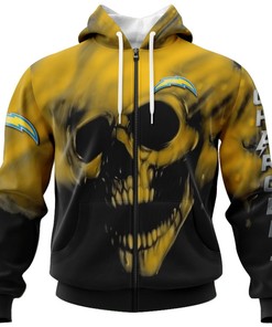 Los Angeles Chargers Custom Name & Number 3D Skull Hoodie Blackground Smoke All Over Print Hoodie Gifts For Fans