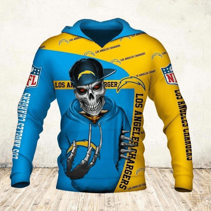 Los Angeles Chargers Cute Death All Over Print Zip Hoodie Gifts For Fans