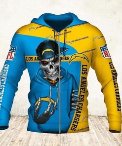 Los Angeles Chargers Cute Death All Over Print Zip Hoodie Gifts For Fans
