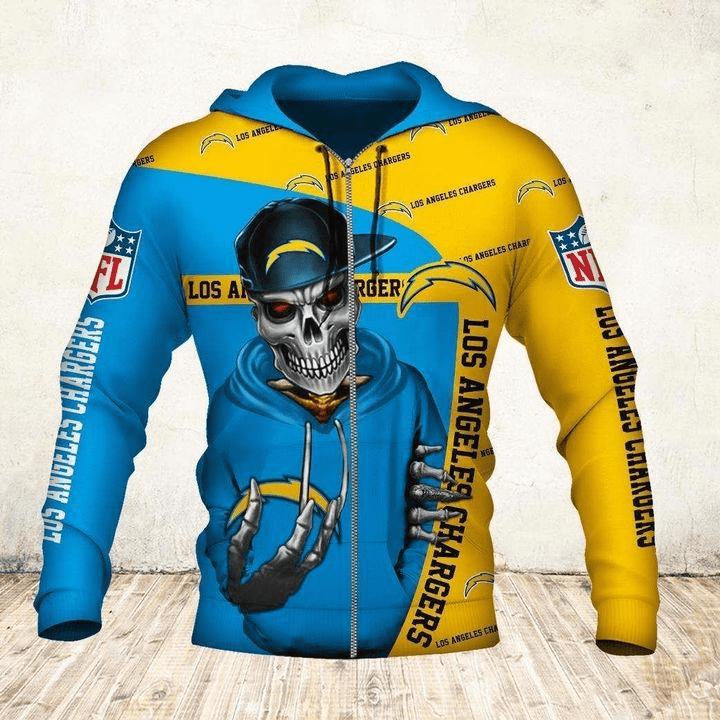 Los Angeles Chargers Cute Death All Over Print Zip Hoodie Gifts For Fans