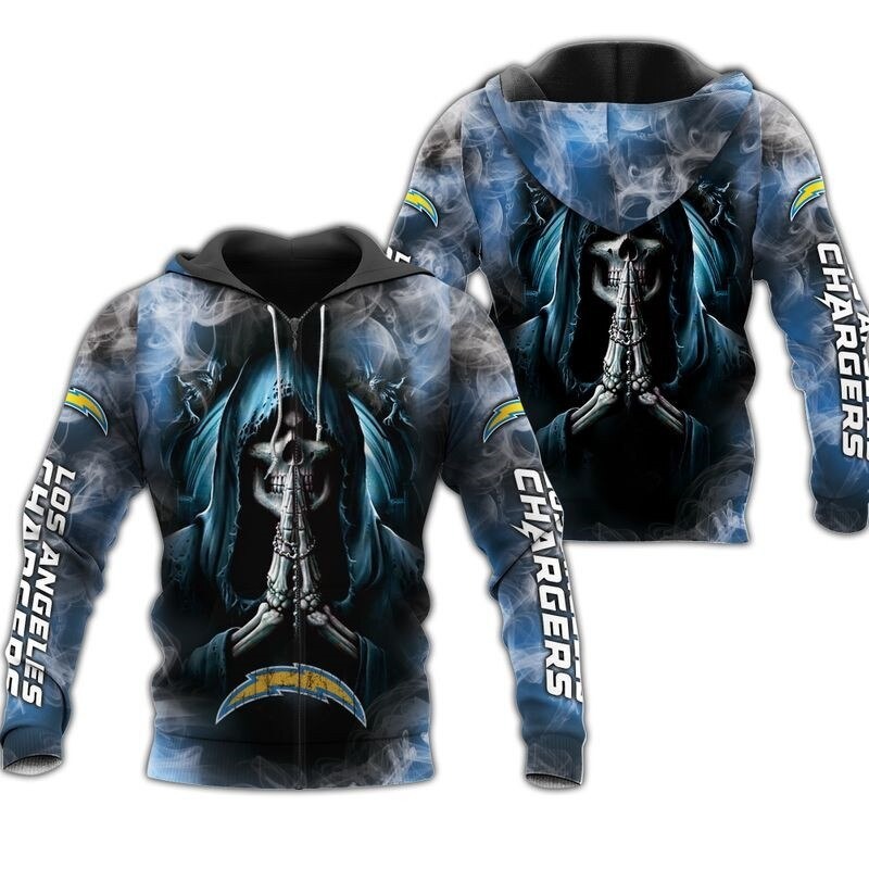 Los Angeles Chargers Death Smoke Graphic All Over Print Zip Hoodie Gifts For Fans