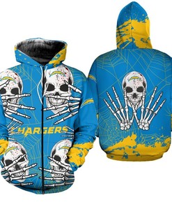 Los Angeles Chargers Halloween Skull Graphic All Over Print Hoodie - 3D Graphic Hoodies