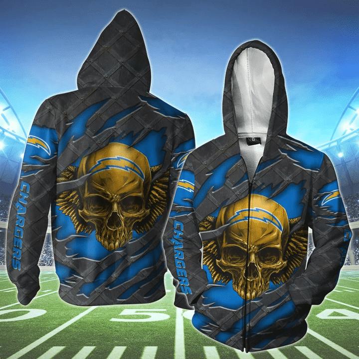 Los Angeles Chargers Skull 3D Hoodie - Great Gift For Fans