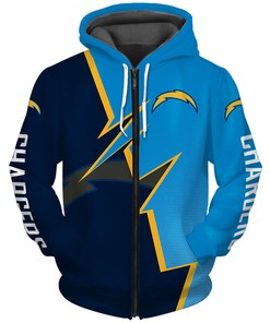 Los Angeles Chargers Zigzag Graphic All Over Print Zip Hoodie Pullover Gift For Fans