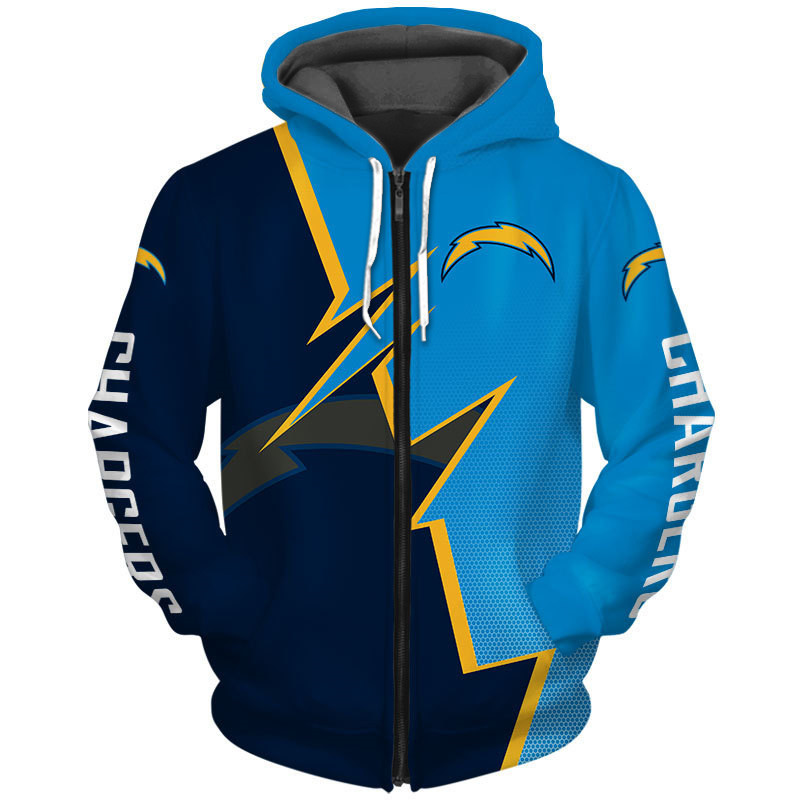 Los Angeles Chargers Zigzag Graphic All Over Print Zip Hoodie Pullover Gift For Fans