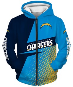Los Angeles Chargers Zip Hoodie With Hooded Long Sleeve All Over Print For Fan
