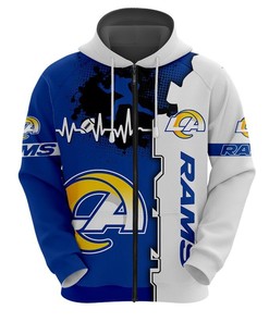 Los Angeles Rams All Over Print Zip Up Hoodie For Nfl Fans - 3D Hoodies For Men