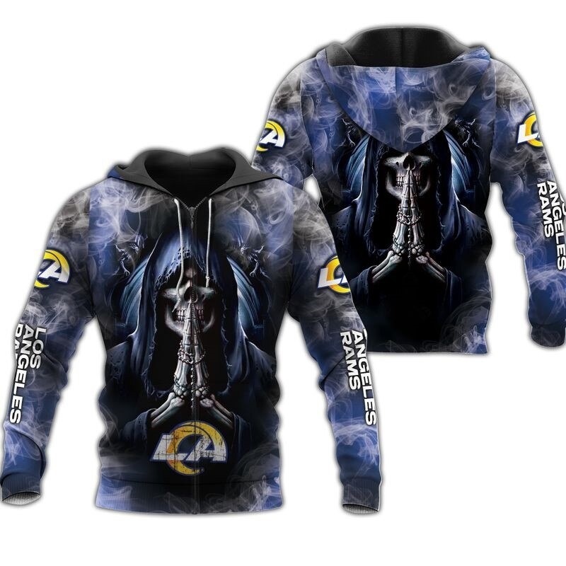 Los Angeles Rams Death Smoke Graphic 3D All Over Print Hoodie Zip Hoodie, Unique Gifts For Fans