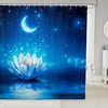 Lotus Floral Starry Galaxy Moon Shower Curtain for Fantasy Bathroom Decor