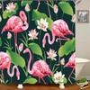 Lotus Flower And Green Leaf Flamingo Shower Curtain For Waterproof Bathroom Decor